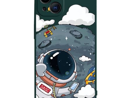 iPhone 14 Plus Fleksibel Cover af Plastik m. Print - Astronaut På Månen   Grøn Online Sale