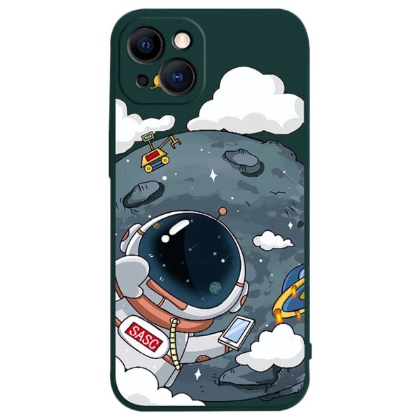 iPhone 14 Plus Fleksibel Cover af Plastik m. Print - Astronaut På Månen   Grøn Online Sale