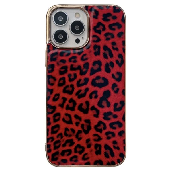 iPhone 14 Pro Fleksibelt Bagside Cover - Leopard Mønster - Rød For Sale