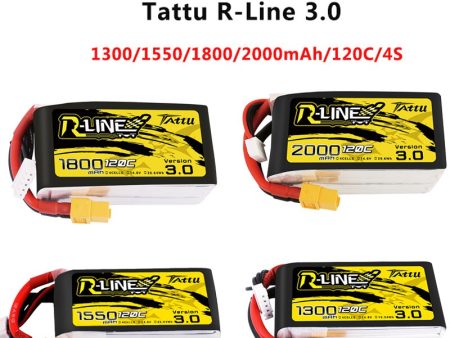 Tattu R-line Rline Version 120C V3 3.0 1300 1550 1800 2000mAh 4S 14.8V Lipo Battery XT60 Plug for FPV Racing Drone RC Quadcopter on Sale