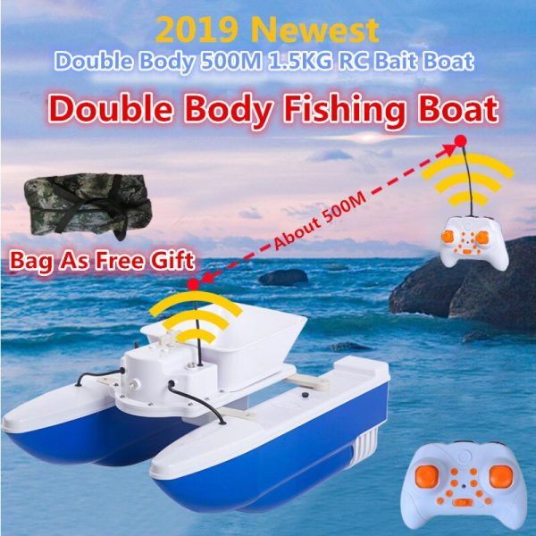 Professional Outside Fishing Electric RC Bait Boat Double Body Folding 500M 1.5KG Wireless Automatic Feeding Remote Control Boat For Sale