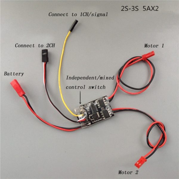 1PCS Dual Way Bidirectional Brushed ESC 2S-3S Lipo 5A Speed Control for RC Model Boat Tank 130 180 Motor Spare Parts Supply