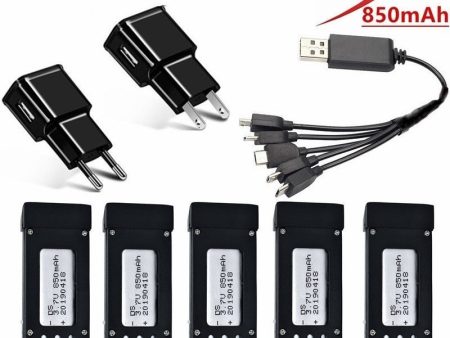 ( 5-In-1 ) 850mAh 3.7V Battery Charger Sets for E58 JY019 S168 RC Quadcopter Spare Parts 3.7v RC Drone Lipo Battery 5pcs sets Online