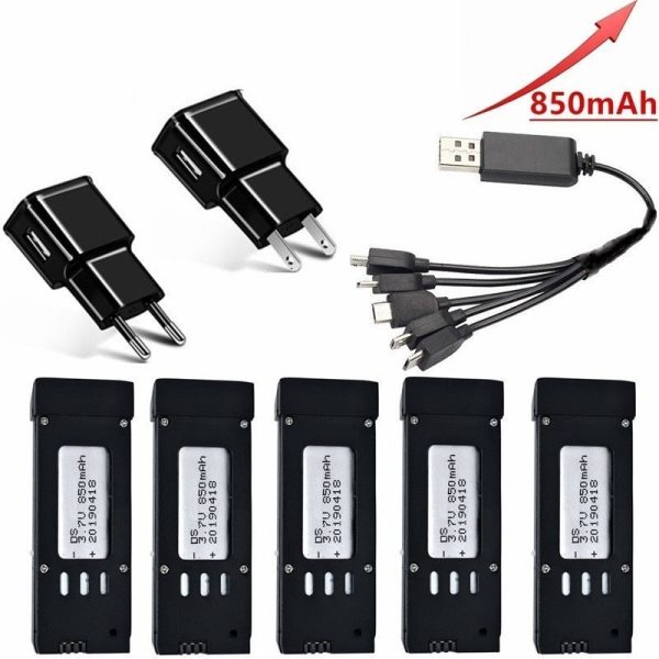 ( 5-In-1 ) 850mAh 3.7V Battery Charger Sets for E58 JY019 S168 RC Quadcopter Spare Parts 3.7v RC Drone Lipo Battery 5pcs sets Online