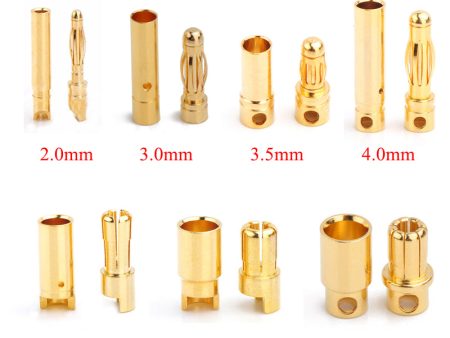 10pcs Amass 2.0mm 3.0mm 3.5mm 4.0mm 5.5mm Gold Bullet Banana Connector 6.0mm 8.0mm plug for RC Battery 5pairs Online now