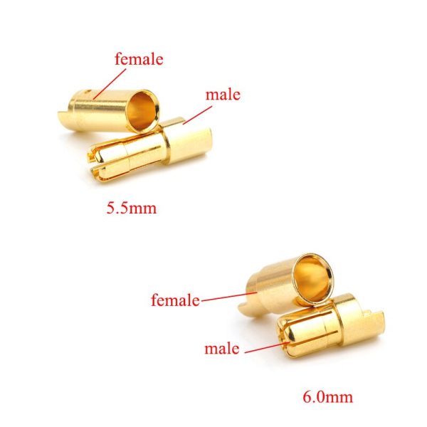 10pcs Amass 2.0mm 3.0mm 3.5mm 4.0mm 5.5mm Gold Bullet Banana Connector 6.0mm 8.0mm plug for RC Battery 5pairs Online now