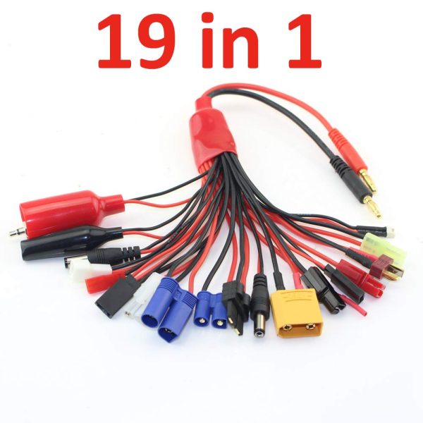 19 in1 RC Lipo Battery Charger Adapter Convert Cable 4mm Banana Plug to Traxxa JST FUTABAS T-Plug XT60 EC3 EC5 Hxt TAMIYAS Online now