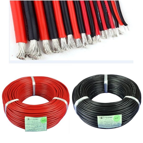 2PCS 1 Meter 1M Red+ 1M Black Silicon Wire 12AWG 16AWG 18 20 22 24 26 28 30 AWG Heatproof Soft Silicone Wire SR Wire Online now