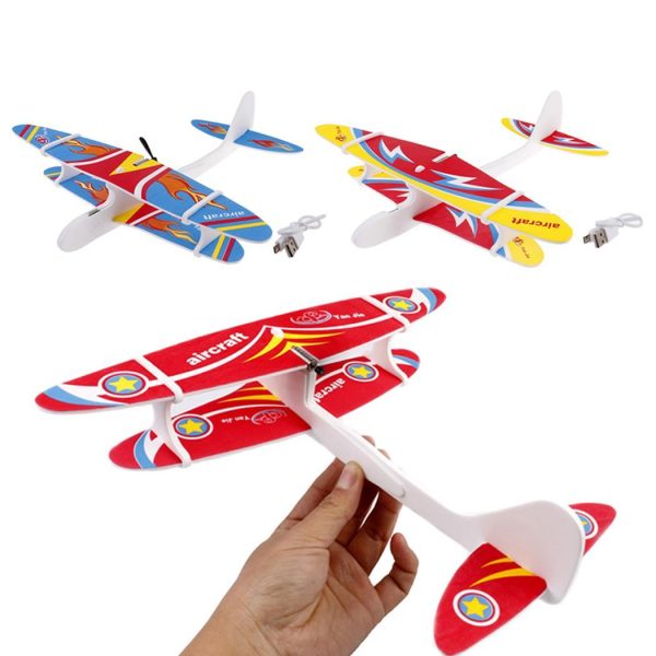 DIY Foam Rubber bands biplane Inertial Glider Aircraft Illuminate LED light rc biplane model toy biplane airplane usb charging Online Sale