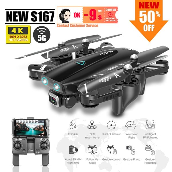 S167 GPS quadcopter drone 4k dron with camera toys rc helicopter profissional quadrocopter FPV toy racing VS S20 SG907 X8 ex4 Online