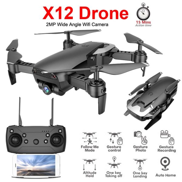 X12 WiFi FPV Mini Foldable Drone Camera 0.3MP 2MP HD Optical Flow Aerial Video Profissional RC Quadcopter Helicopter Toys SG106 Fashion