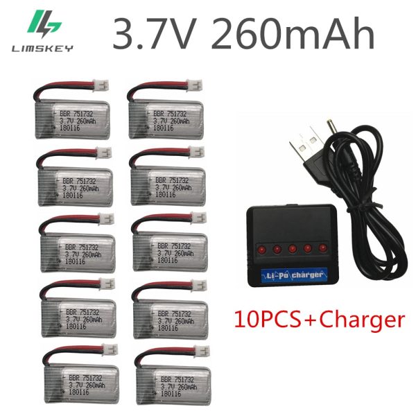 10pcs 3.7V 260MAH Upgrade For Eachine E010 E010C E011 E013 H36 Mini RC Quadcopter 3.7V 260MAH 30C Libo Battery With Charger Set Hot on Sale