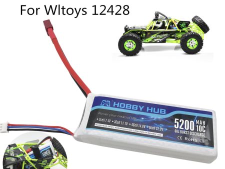 1PCS Hobby Hub RC Lipo Battery 2s 7.4V 5200mAh 10C Max 60C For Wltoys 12428 12423 upgrade Battery parts For RC Car Lipo Discount