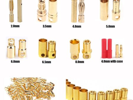 10pcs 2.0mm 3.5mm 4.0mm 5.0mm 5.5mm 6.0mm 6.5mm 8.0mm Banana Gold Bullet Connector Plug For Battery Connector Motor ESC RC Parts For Cheap