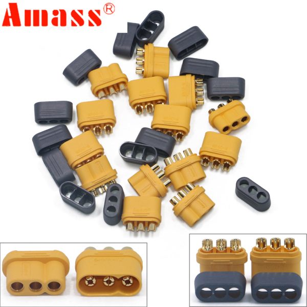 10 x Amass MR60 Plug w Protector Cover 3.5mm 3 core Connector T plug Interface Connector Sheathed for RC Model (5 Pair ) Sale