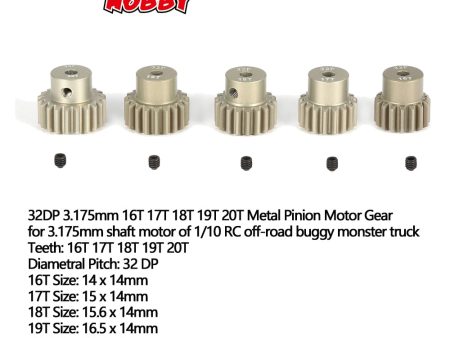 SURPASS HOBBY 5Pcs 32DP 3.175mm 12T 13T 14T 15T 16T 17T 18T 19T 20T Metal Pinion Motor Gear Set for 1 10 RC Car Truck Sale