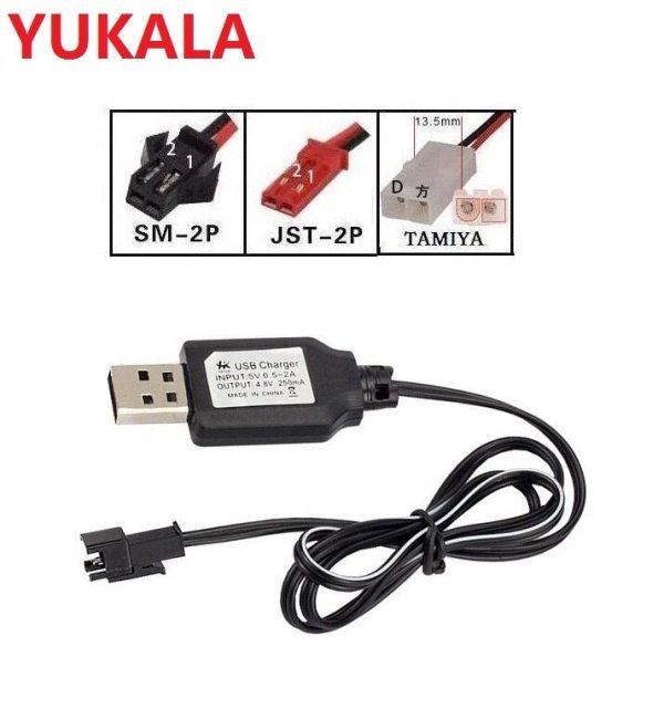 YUKALA 3.6V 4.8V 6.0V 7.2V 9.6V Ni-CD Ni-MH rechargeable battery USB charger USB charging cable with SM JST TAMIYA Plug 2pcs Online now