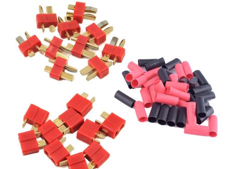 2 5 10 Pairs Red Black Ultra T-Plug Connectors Deans Style Male and Female with heat Shrink Tubing For RC charger LiPo Battery For Sale